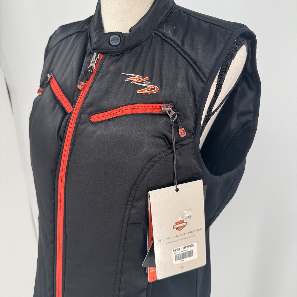 NEW Harley Davidson Motorcycles Vest WOMENS Black Embroidered‎ Insulated Zip L